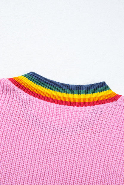 Festive Glitter Stripe Trim Casual Sweater