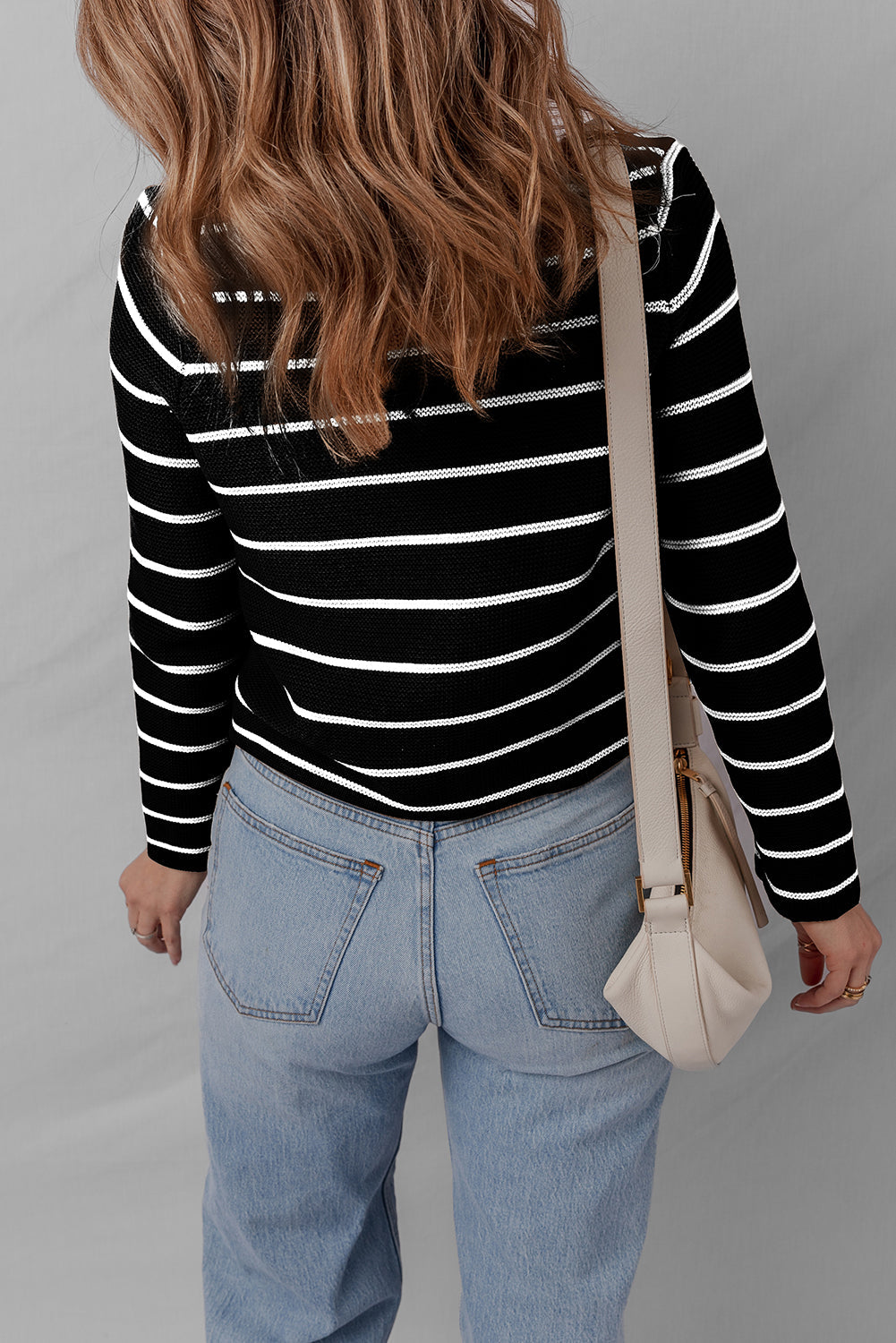 Black Stripe Tie Front Striped Knit V Neck Cardigan Sweater