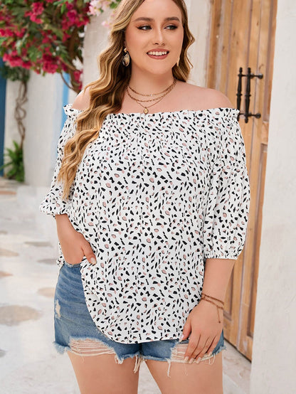 Leopard Print Off Shoulder Plus Size Blouse