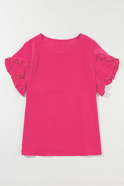 Vibrant Pink Ruffle Sleeve Plus Size Blouse
