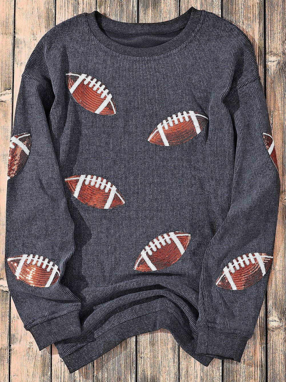 Gray Corduroy Sequin Rugby Shift Sweatshirt
