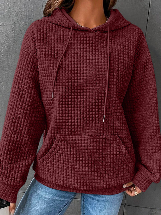 Fiery Red Quilted Hoodie with Kangaroo Pocket