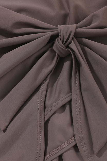 Coffee Brown Knotted Split Sheath Style Swim Dress