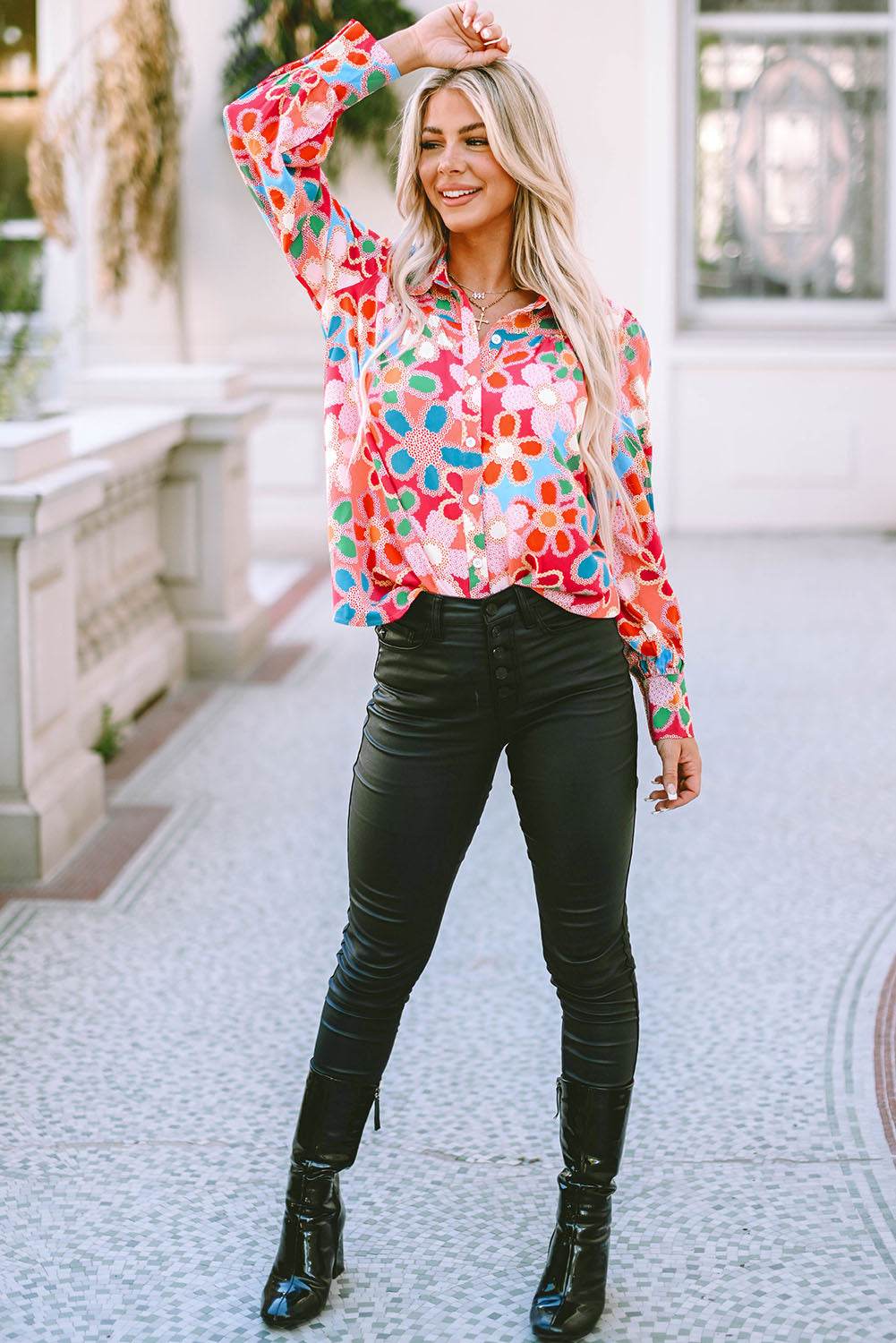Floral Fantasy Bubble Sleeve Blouse