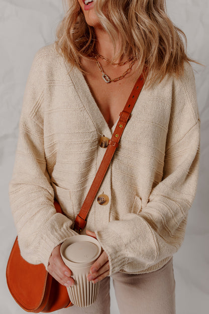 Oatmeal V Neck Buttoned Front Loose Casual Cardigan Sweater