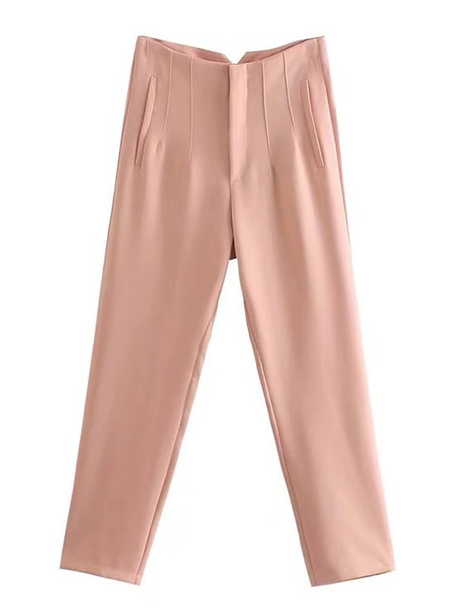 Women's Dress Pants Polyester Solid Color claret Orange red Fashion High Waist Full Length Office Street Fall Winter