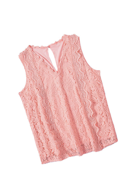 Floral Lace Sleeveless V Neck Top