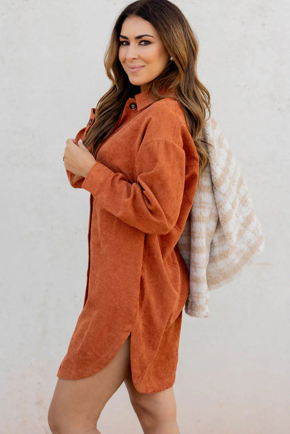 Gold Flame Corduroy Side Slit Oversize Shacket