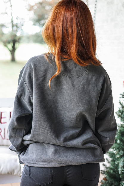 Medium Grey Pearl Bow Embellished Christmas Wreath Baggy Sweashirt