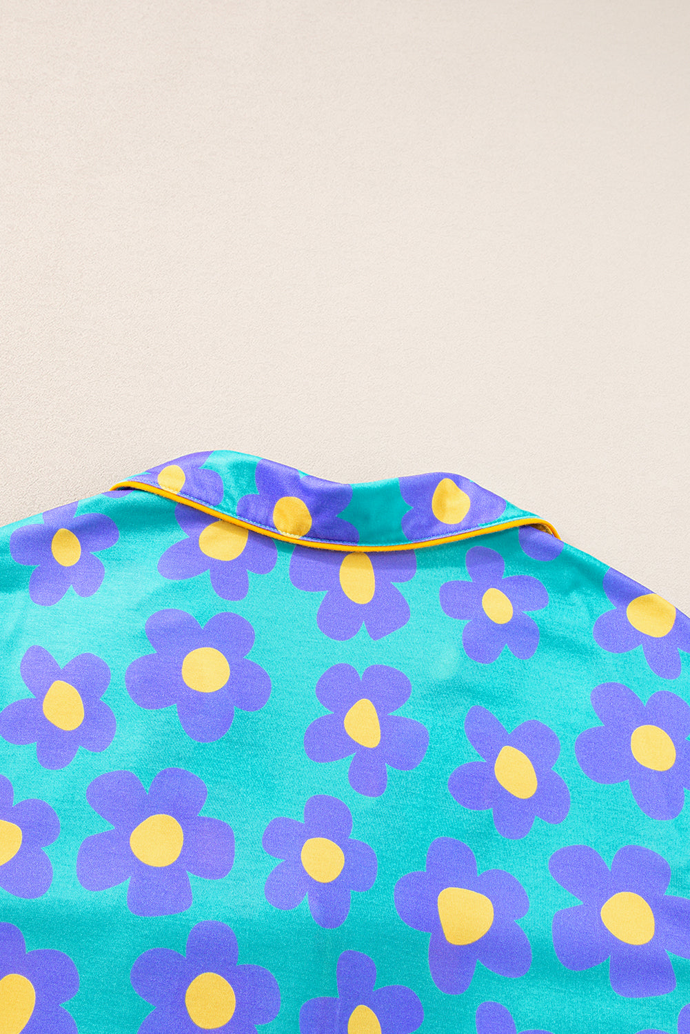 Green Floral Print V-Neck Short Sleeve Pajama Set