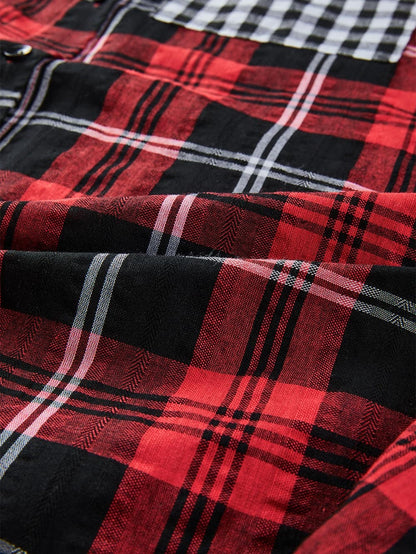 Fiery Red Buffalo Plaid Long Sleeve Shirt with Colorful Pockets