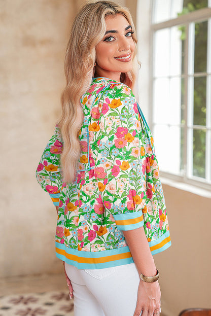 green floral blouse