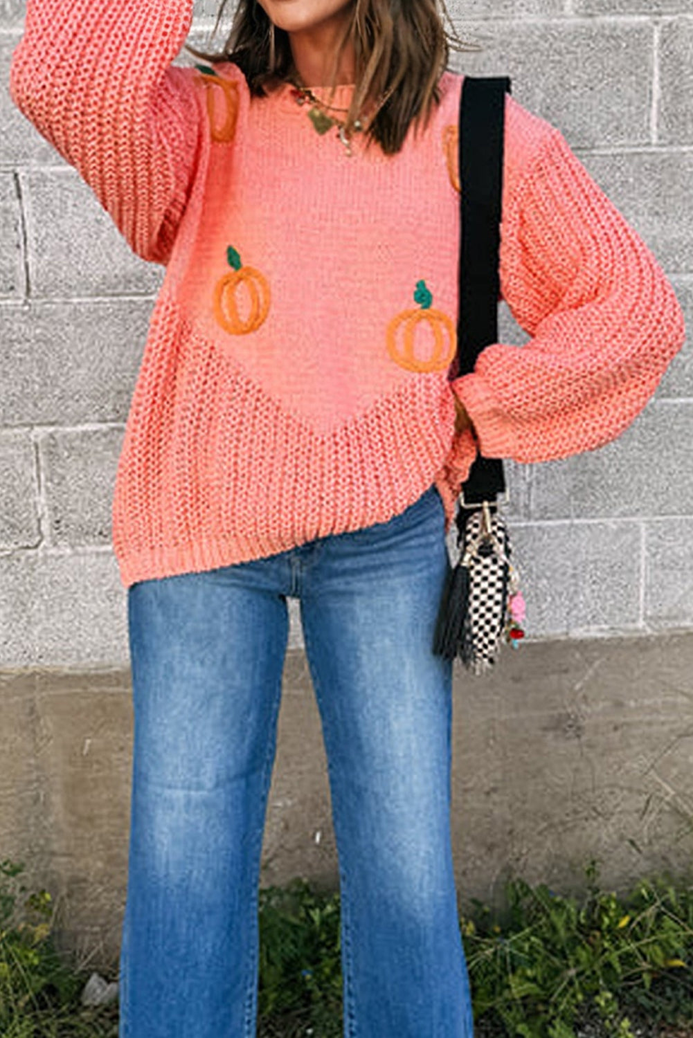 pumpkin embroidered sweater