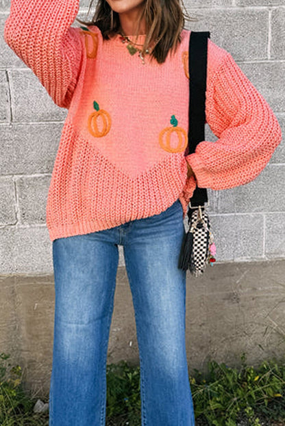 pumpkin embroidered sweater