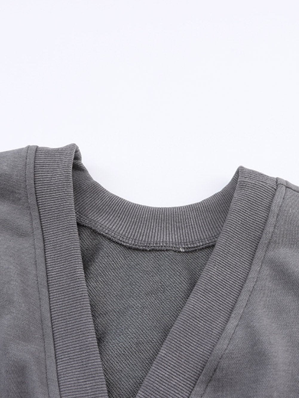 Exposed Seam Twist Gray Oversized Pullover with Open Back