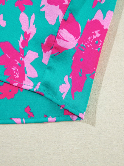 Green Blossom Ruffle Detail Plus Size Top