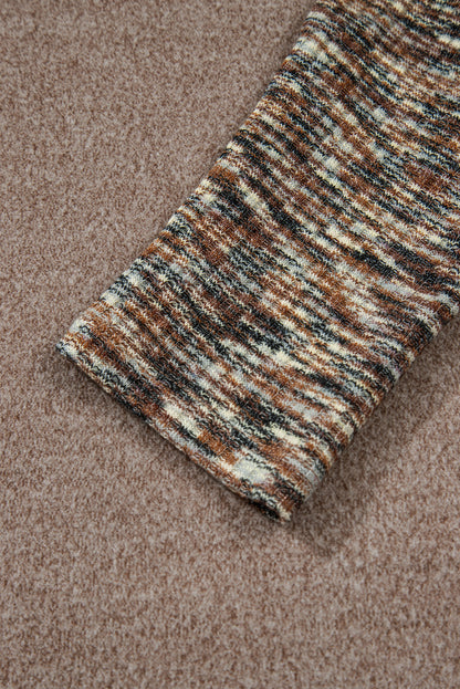 Dark Khaki Contrast Trim V Neck Long Sleeve Patchwork Loose Top