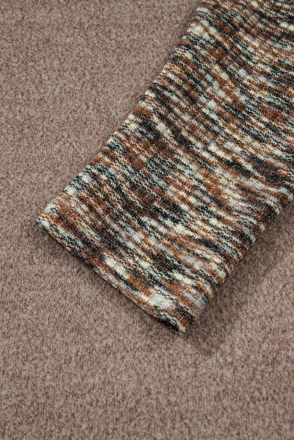 Dark Khaki Contrast Trim V Neck Long Sleeve Patchwork Loose Top