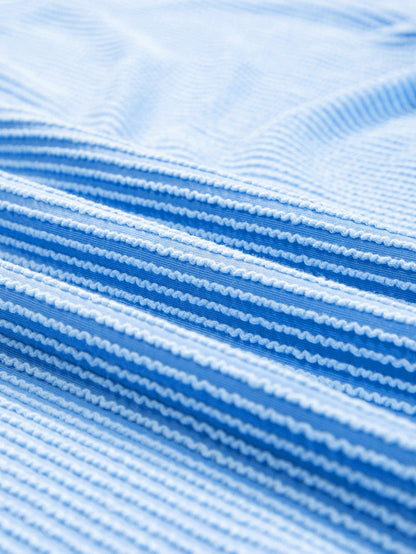 Light Blue Plus Size Ribbed Lounge Set with Long Sleeve Top and Drawstring Shorts