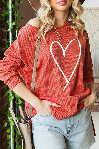 Heartfelt Red Waffle Knit High Low Long Sleeve Top