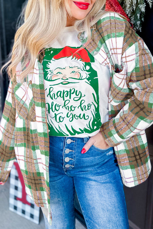 Khaki Christmas Plaid Casual Flannel Shacket
