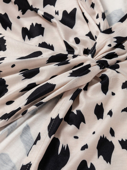 Khaki Leopard Print Twist Open Back Plus Size Top