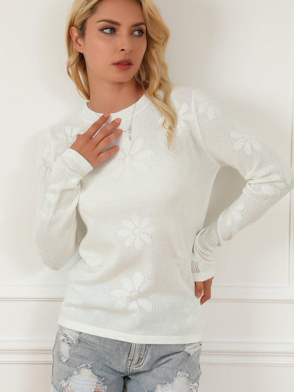 Elegant Floral Knit Long Sleeve Sweater