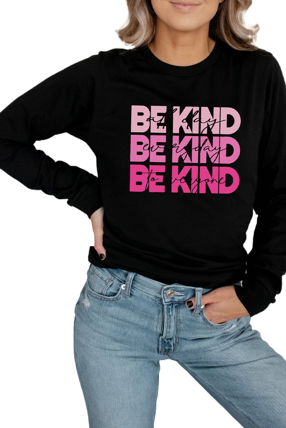 BE KIND Black Rainbow Letter Print Graphic Sweatshirt