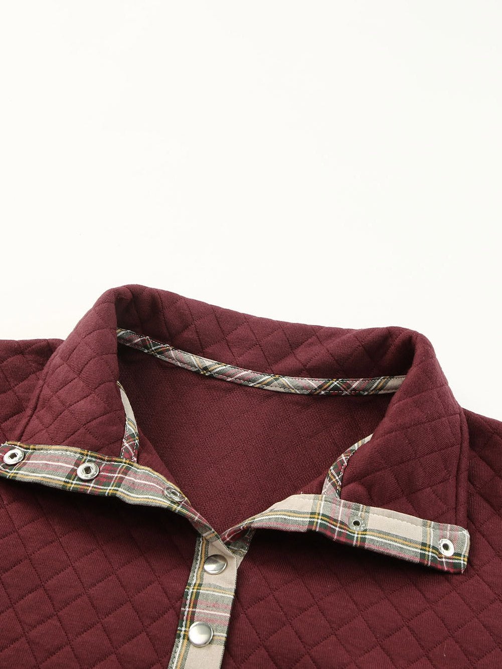Fiery Red Plaid Trim Sweatshirt with Geometric Detail