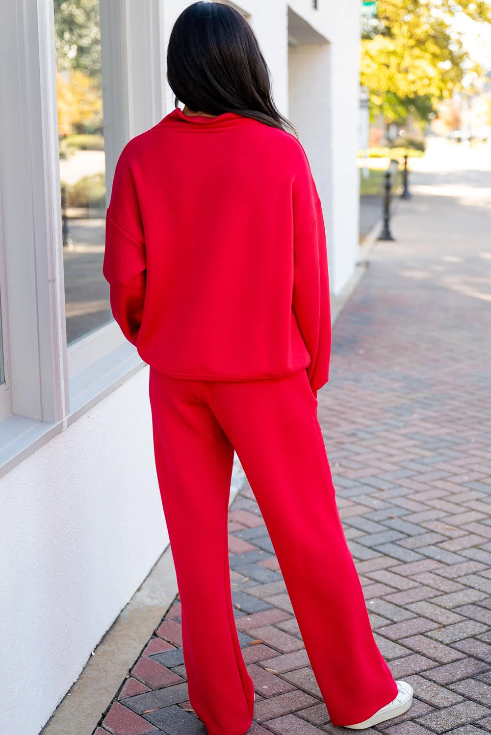 Fiery Red Quarter Zipped Pullover and Drawstring Sweatpants Set