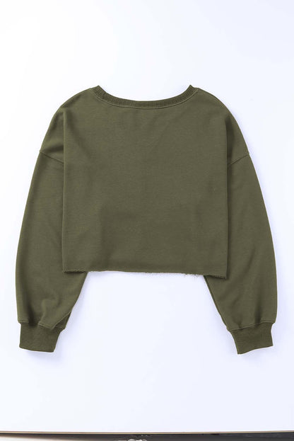 Green Curly Hemline Cropped Sweatshirt