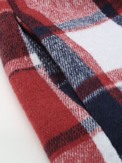 Fiery Orange Plaid Print Button-Up Shirt Jacket