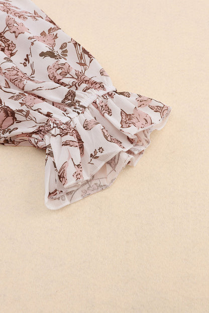 Floral Fantasy Bubble Sleeve Boho Blouse
