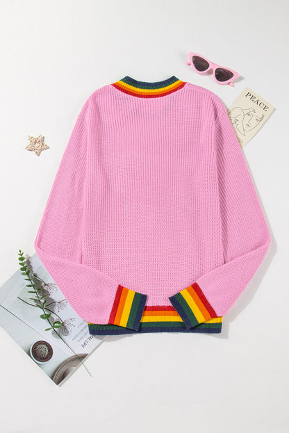 Festive Glitter Stripe Trim Casual Sweater