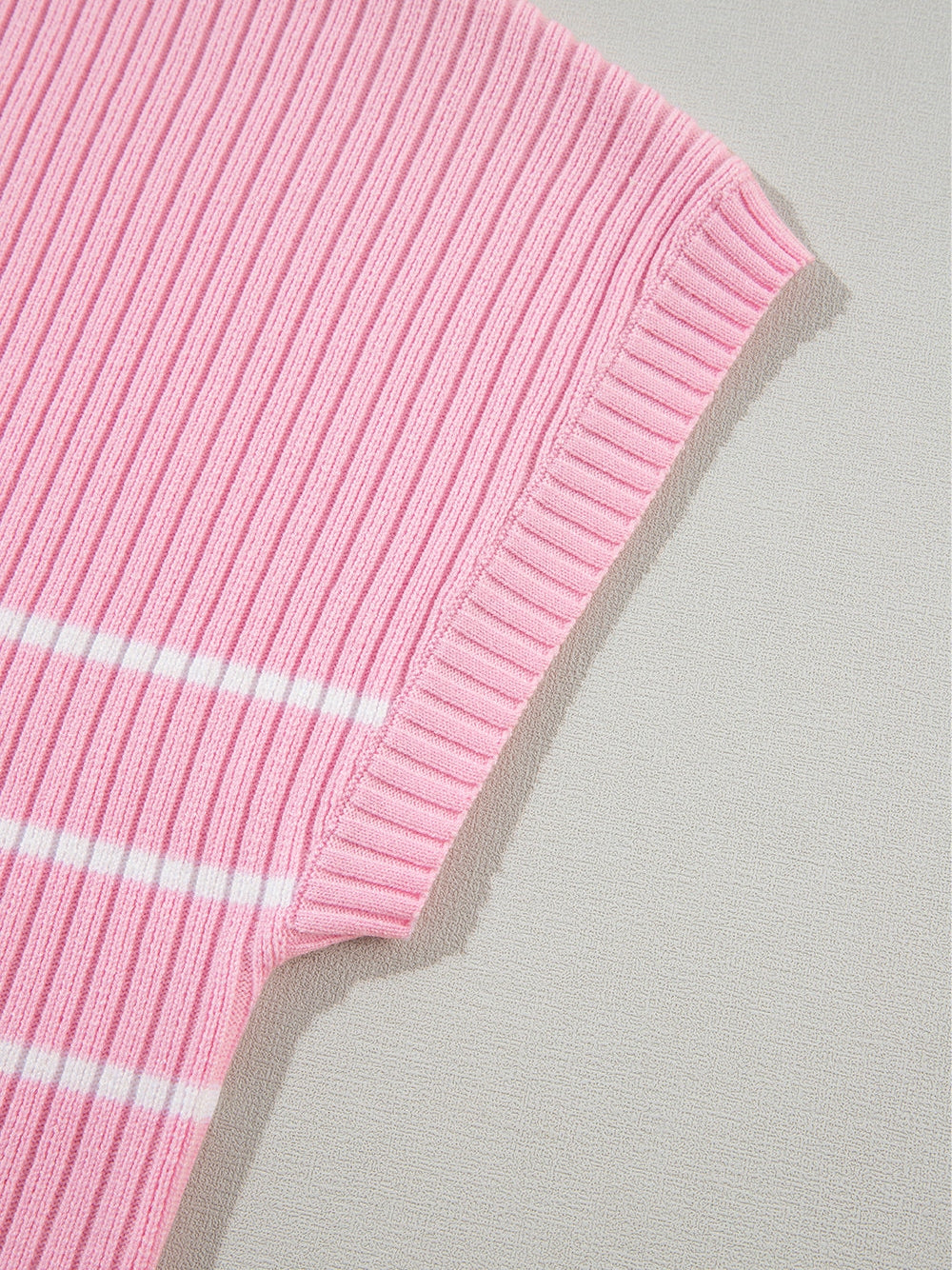 Pink Striped Ribbed Oversized T-Shirt for Plus Size Women
