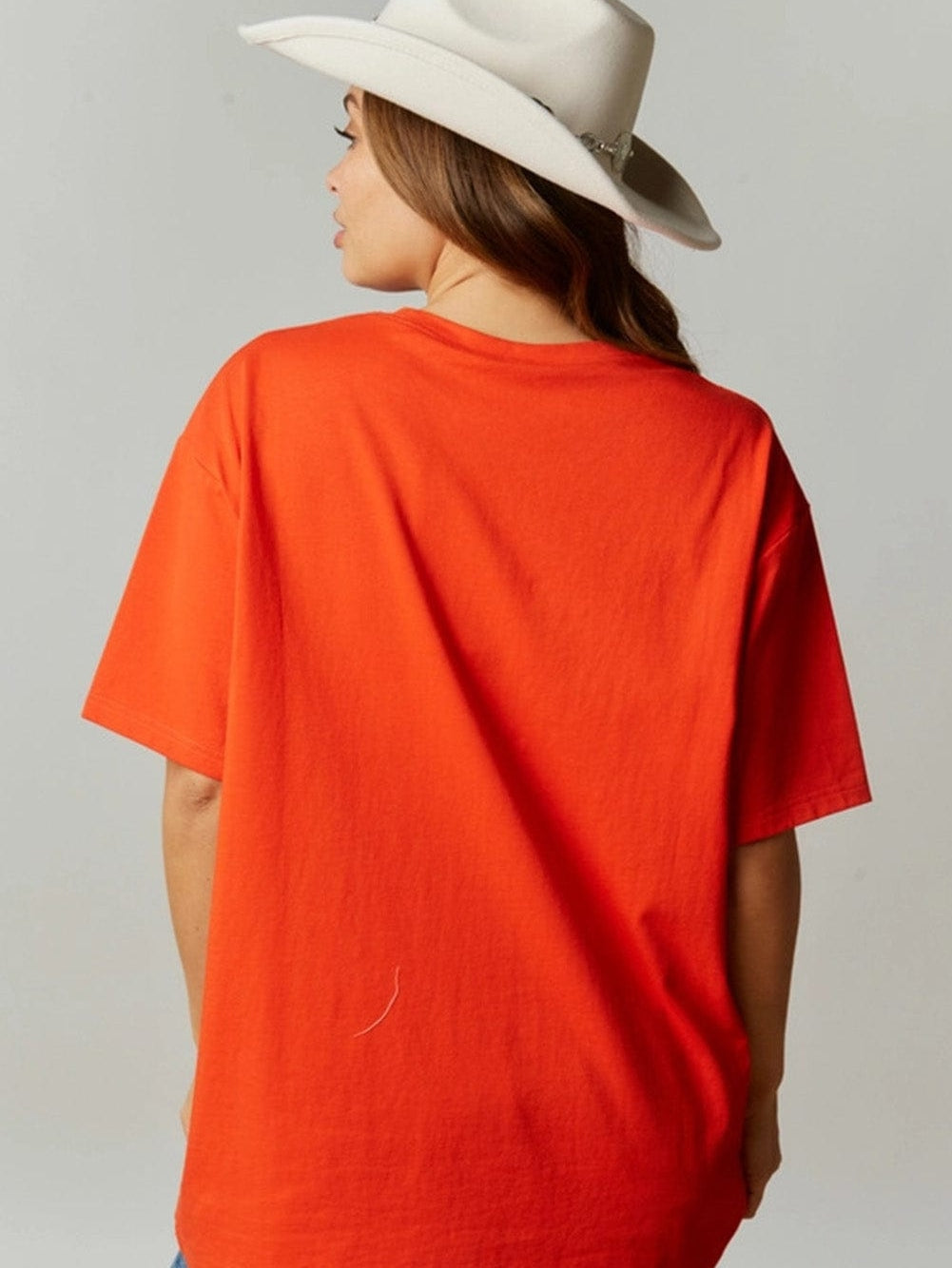 Beaded MAMA Graphic Orange Fringe Trim Oversized Tee