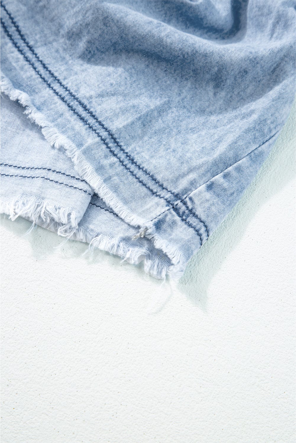 Beau Blue Acid Wash Tiered Denim Mini Dress with V-Neck