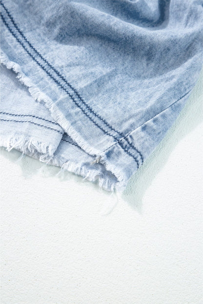 Beau Blue Acid Wash Tiered Denim Mini Dress with V-Neck