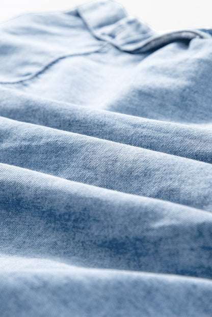 Beau Blue Acid Wash Tiered Denim Mini Dress with V-Neck