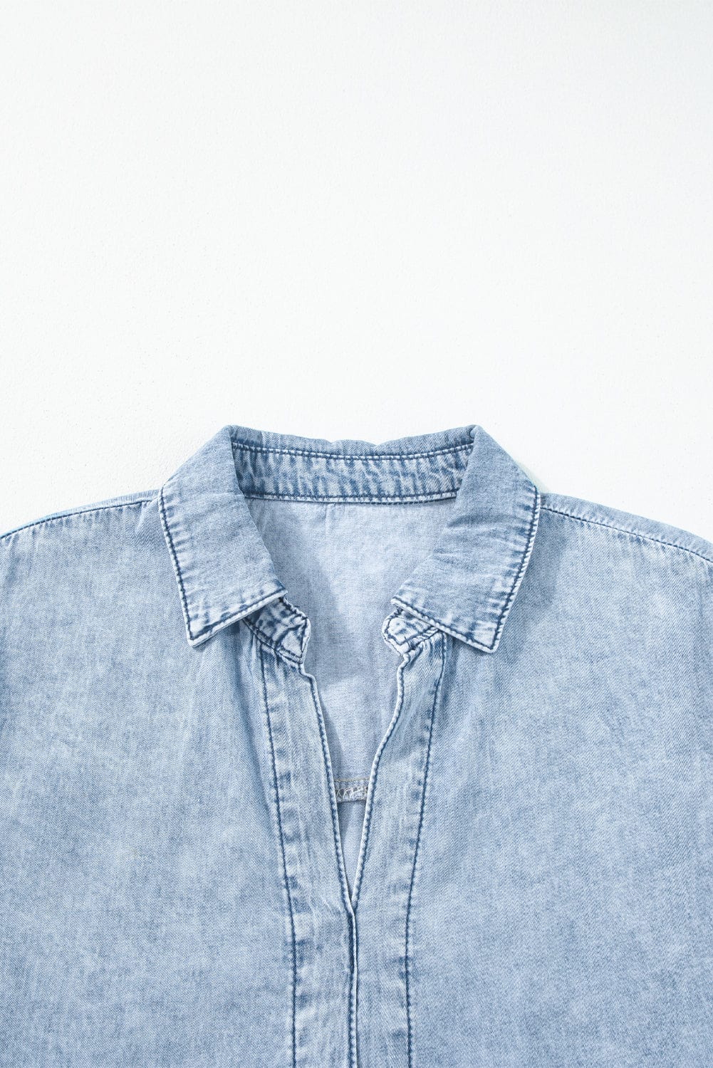 Beau Blue Acid Wash Tiered Denim Mini Dress with V-Neck