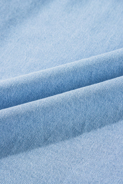 Beau Blue Denim Ruffle Flutter Sleeve Button-Up Top