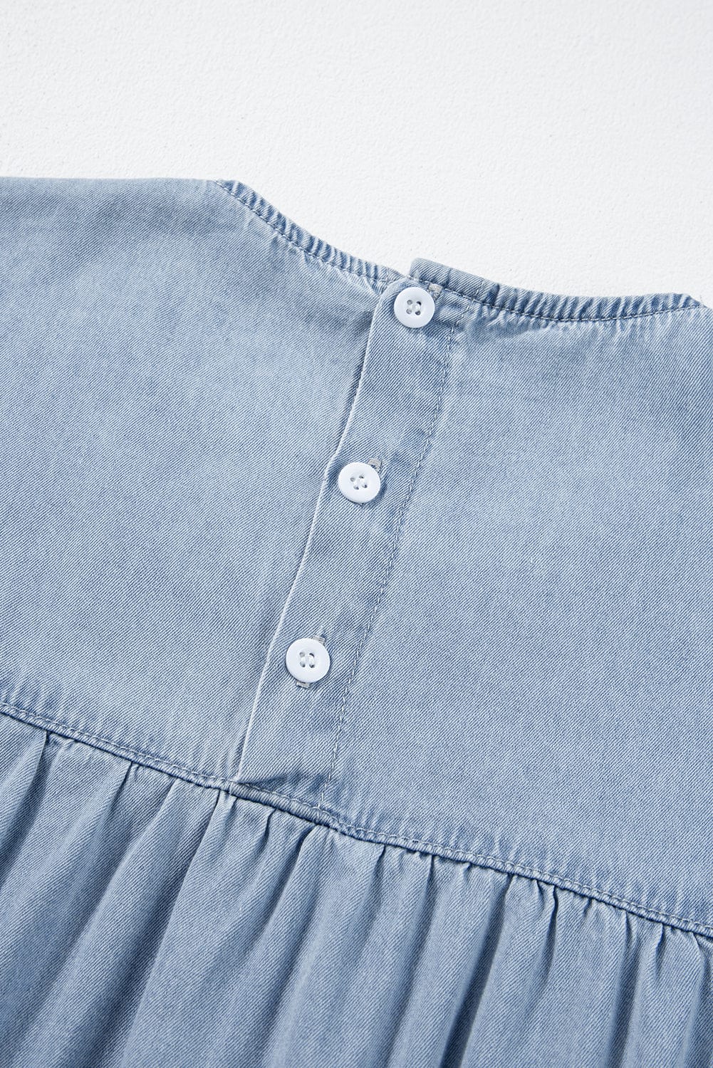 Beau Blue Denim Tiered A-line Dress with Ruffle Details
