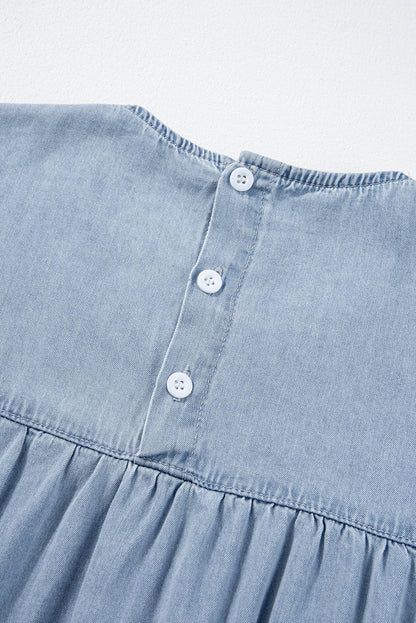 Beau Blue Denim Tiered A-line Dress with Ruffle Details