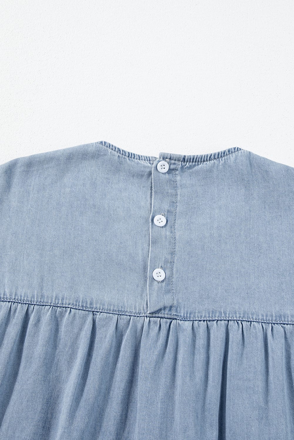 Beau Blue Denim Tiered A-line Dress with Ruffle Details