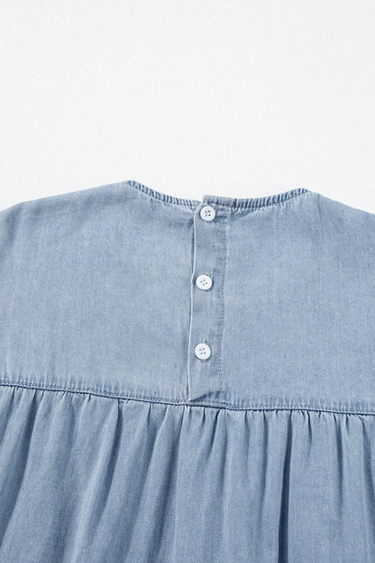 Beau Blue Denim Tiered A-line Dress with Ruffle Details