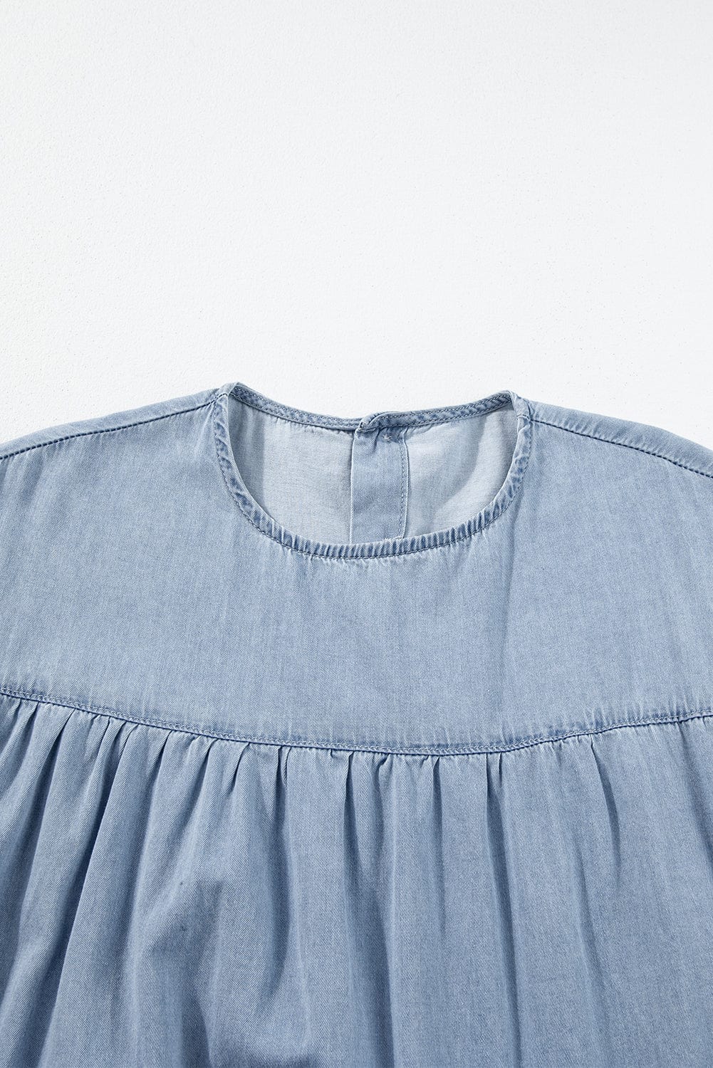Beau Blue Denim Tiered A-line Dress with Ruffle Details