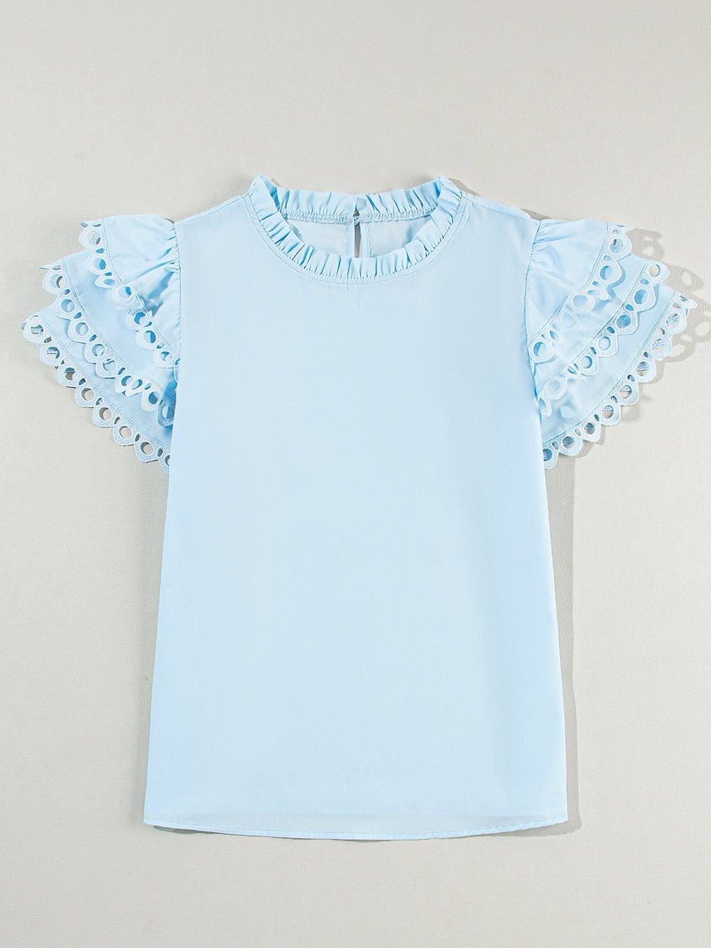 Beau Blue Elegant Cap Sleeve Blouse with Ric Rac Detail