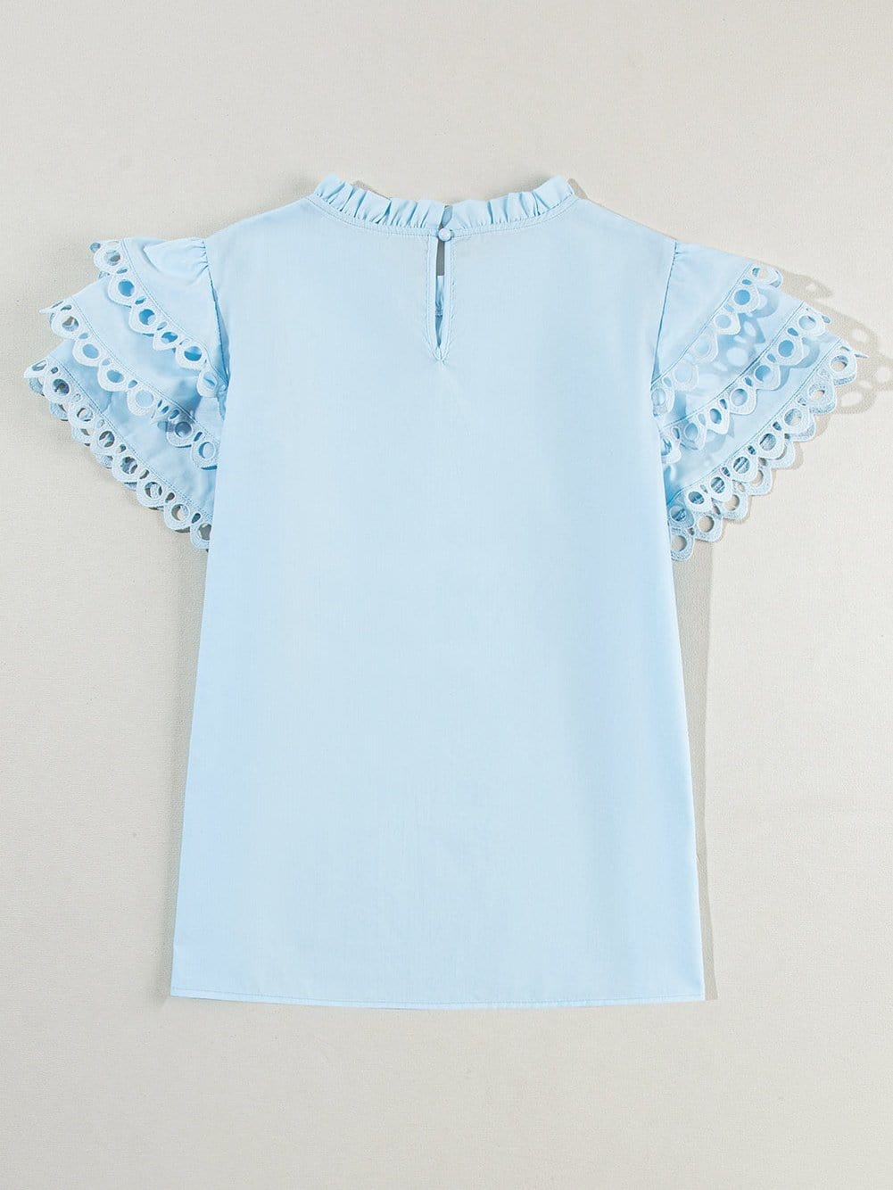 Beau Blue Elegant Cap Sleeve Blouse with Ric Rac Detail
