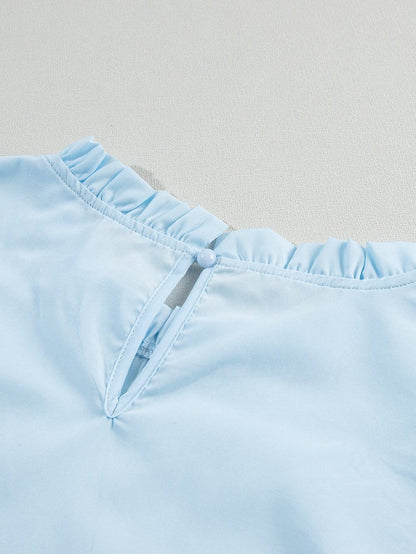 Beau Blue Elegant Cap Sleeve Blouse with Ric Rac Detail