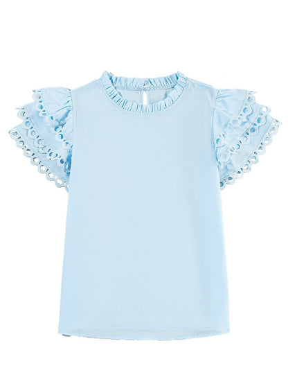 Beau Blue Elegant Cap Sleeve Blouse with Ric Rac Detail